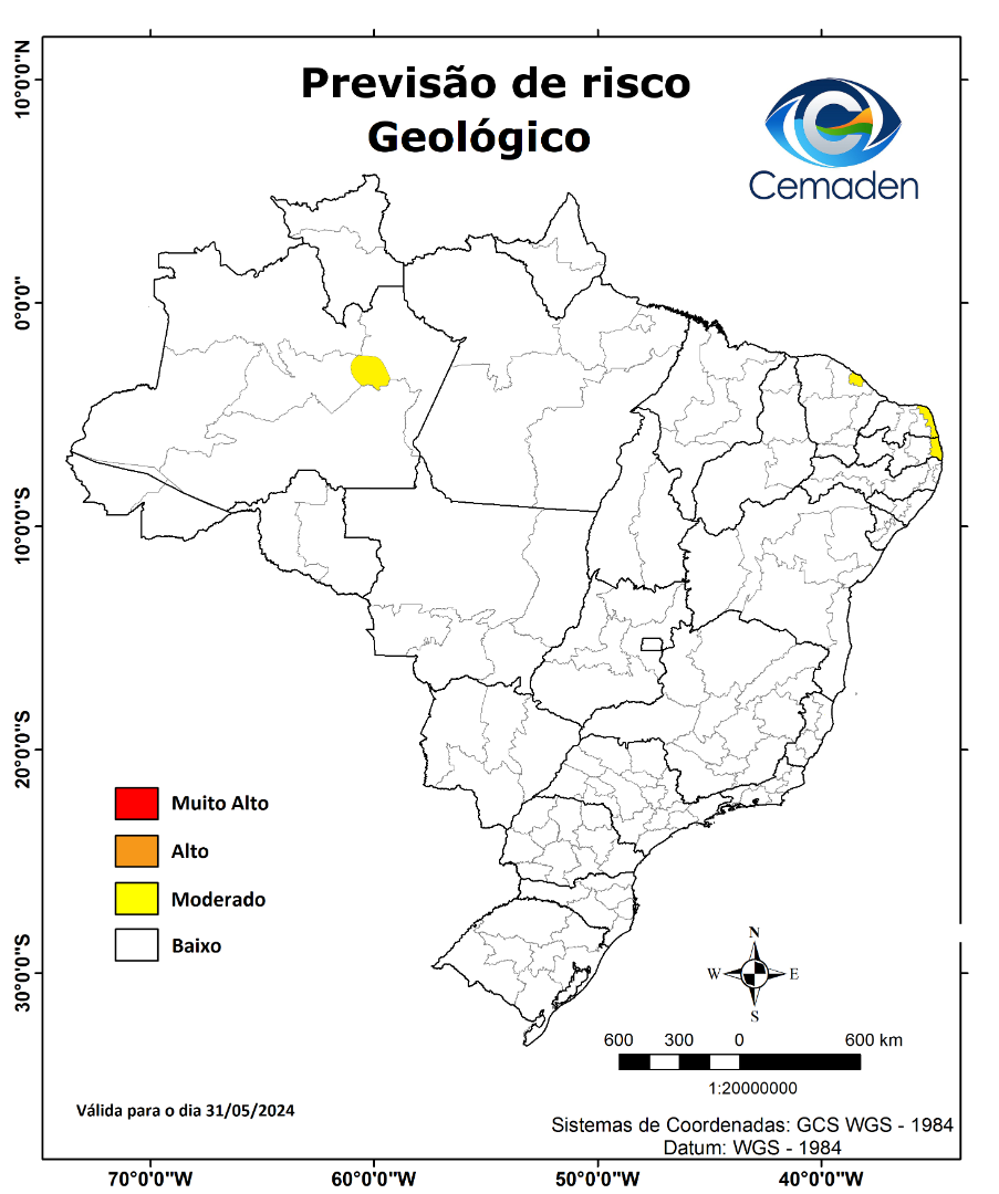 Possibilidade de ocorrência de deslizamentos em ao menos um município das mesorregiões (e/ou subdivisões regionais) indicadas. <yoastmark class=