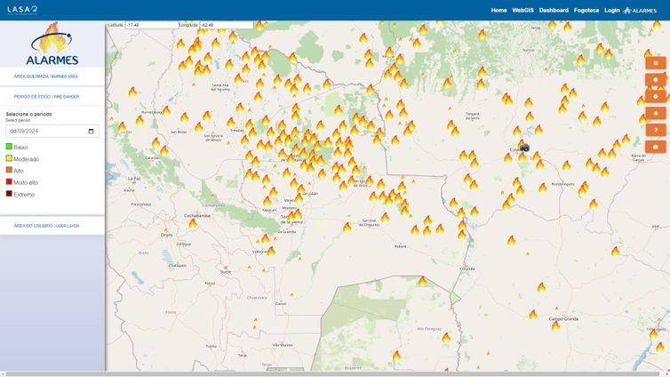 O sistema de alarmes mostra onde ocorrem os incêndios